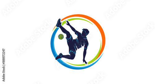 Silhouette of a cricket player bowling in a circular logo.