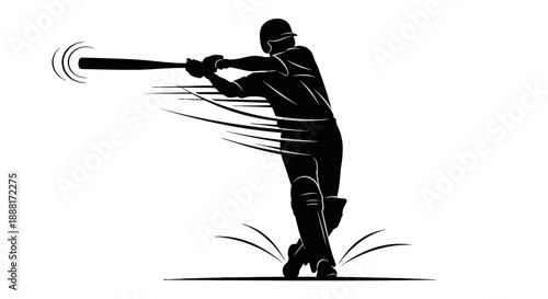 Baseball Player Hitting Ball with Bat in Action.
