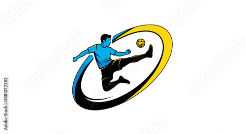 Dynamic Soccer Player Kicking Ball in Stylized Design.