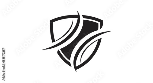Black and white shield logo with leaf elements.