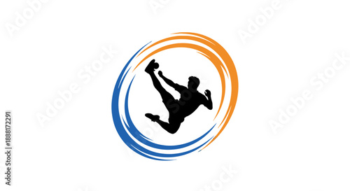 Dynamic Silhouette of a Person in Motion within a Circular Frame.