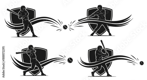 Baseball Player Hitting Ball Silhouette Graphics.