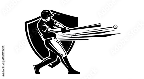 Baseball player hitting a ball with a bat in action.