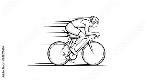 Cyclist riding a bicycle at high speed in a dynamic motion.