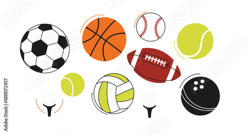 Assorted sports balls and equipment icons.