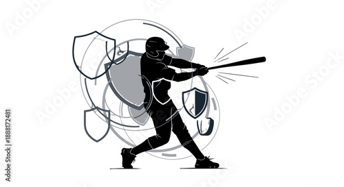 Baseball player swinging bat in dynamic motion.