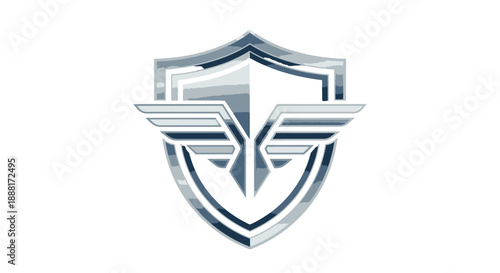 Silver Shield Logo with Winged Emblem Design.