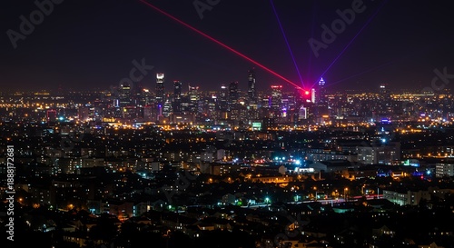 Wallpaper Mural cityscape at night with laser beams shining in the sky  urban landscape Torontodigital.ca
