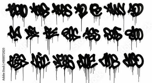 Collection of black graffiti alphabet letters on white background.