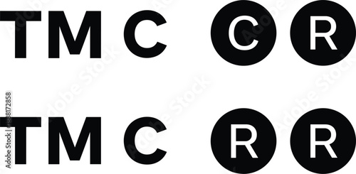TMCR Symbols in Black and White on White Background trademark copyright