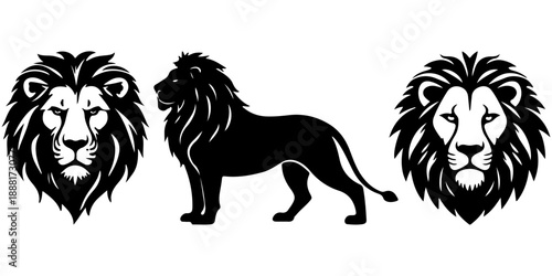 Strong lion silhouette illustration featuring bold black vector shape of majestic wild animal isolated background perfect for logo branding tattoo design wildlife poster emblem strength power courage 