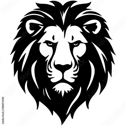 A powerful black and white lion head mascot vector illustration featuring a fierce wild animal face silhouette isolated as a predator symbol of nature and beastly power
