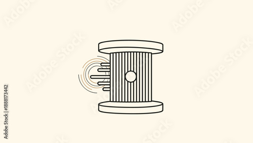 Industrial component or filter device with layered cylindrical sections and internal structures on a beige background.