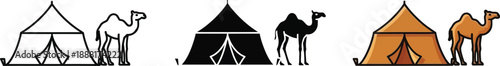Set of desert tent and camel icons representing travel and nomadic life perfect for adventure or cultural themes