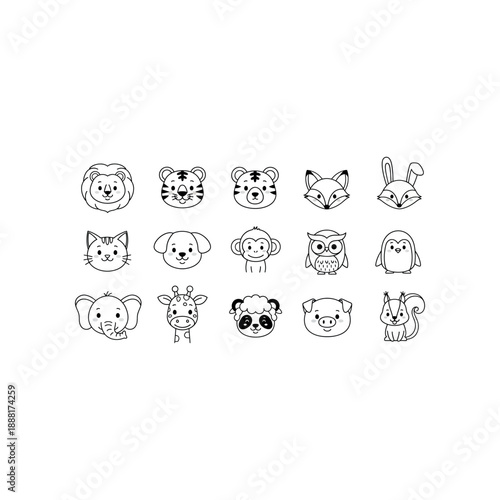 Various animal faces illustrated in a single composition