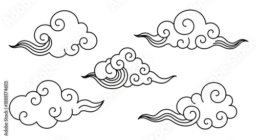 Ethereal swirling clouds in elegant black line art style