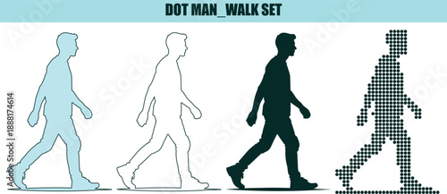 Man Walking Silhouette Set with Various Styles and Techniques By Illustration