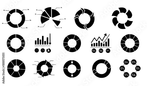 Creative pie chart and statistics vector icons for analytics and data reports