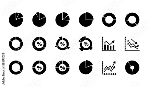 Pie chart and analytics vector icon set for statistics and data visualization