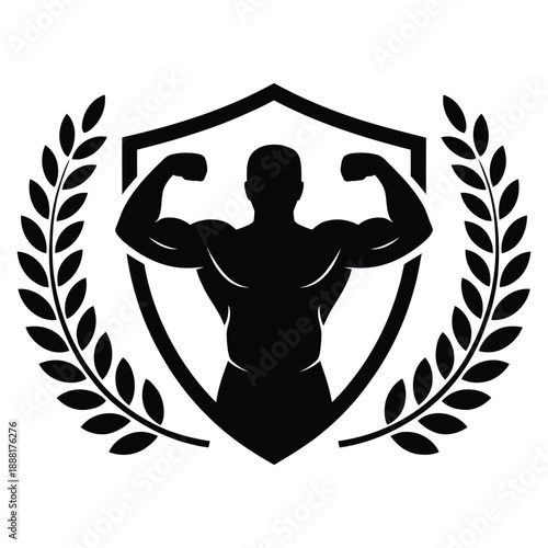 Strongman silhouette with shield and laurel wreath