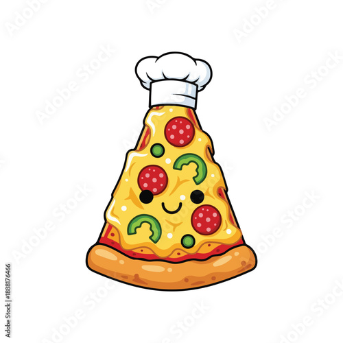 Pizza Slice Character with Chef Hat