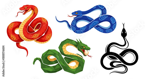 Vibrant colorful snakes in dynamic poses for creative projects