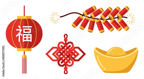 Vibrant Chinese New Year elements for festive designs and celebrations