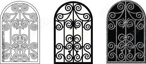 Collection of ornate wrought iron window grills classic decorative architectural elements in vector format isolated on white background