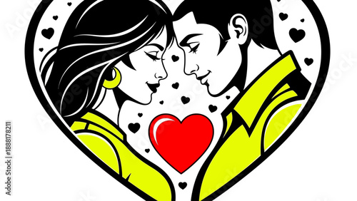 Couple embracing with heart symbolizing love and affection