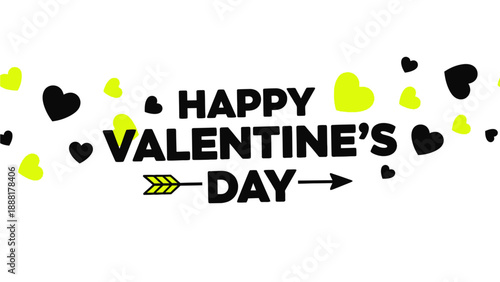 Happy Valentine's Day greeting with black and yellow hearts