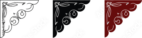 Elegant corner bracket designs in black white and red vintage ornamental elements for decorative borders and page accents