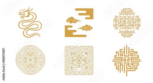 Elegant gold Chinese symbols and patterns for luxury branding