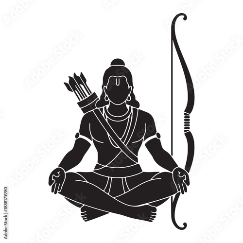 Seated Lord Rama figure with bow and quiver isolated