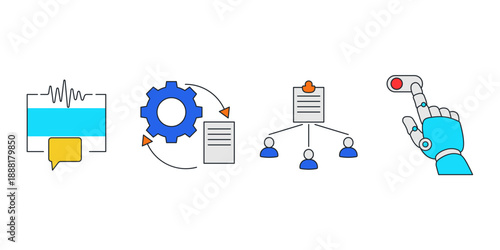 Agentic AI and Autonomous Workflow Automation Icons for Robotic Process Automation Machine Learning Multi Agent Collaboration Intelligent Systems and Future Technology Infrastructure