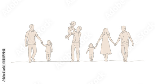 families walking together line art illustration symbolizing unity love and lifelong bonds across generations suitable for heartfelt designs