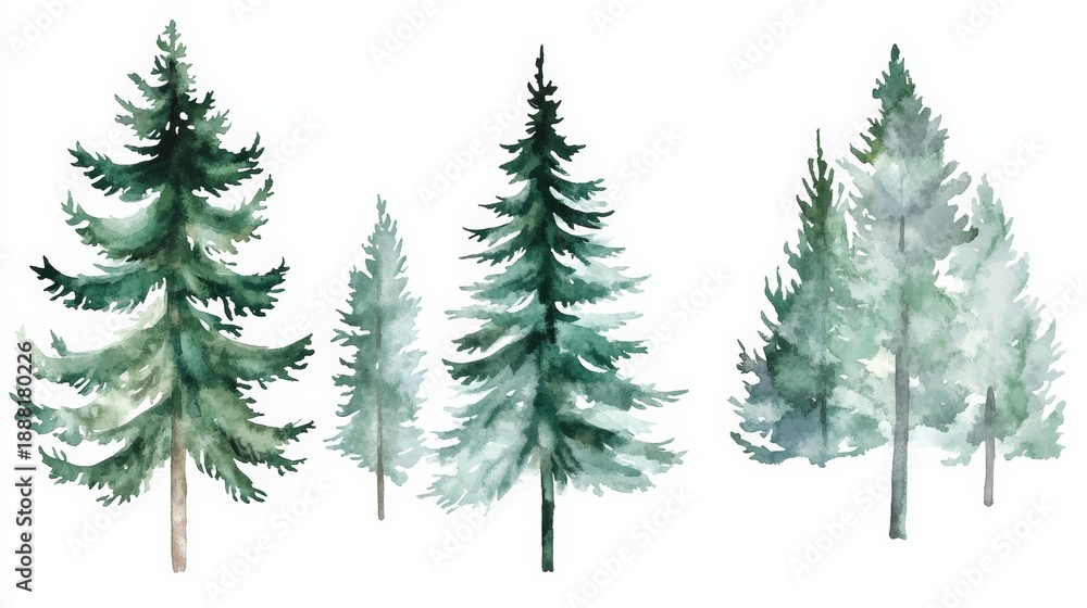 Fototapeta premium Abstract pine trees in watercolor style for invitations and decorations in simple design for various events