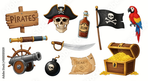Pirate-themed icons and symbols collection.