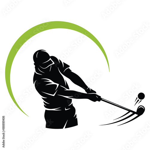 Dynamic golfer swinging golf club silhouette