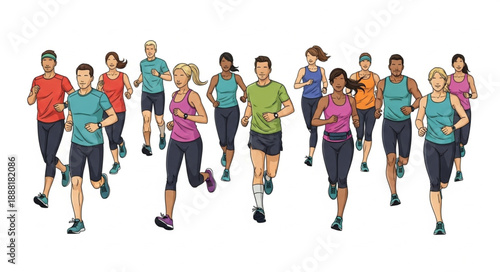 Diverse Group of People Running Together Outdoors.