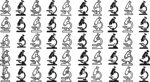 many different microscope illustrations in black on white background