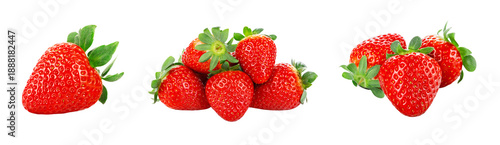 Set of strawberries isolated on transparent background. PNG