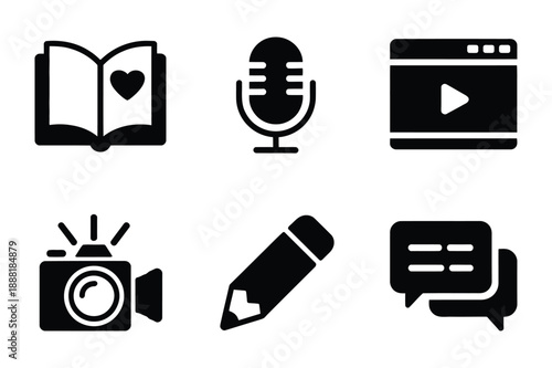 Creative and Media Icons, Content Creation and Communication Set