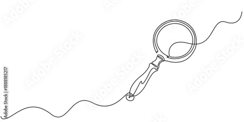 one line drawing magnifying glass sketch, one continuous line illustration of magnifying glass, continuous line drawing of magnifying glass lens, Search interface icon and sign continuous one line
