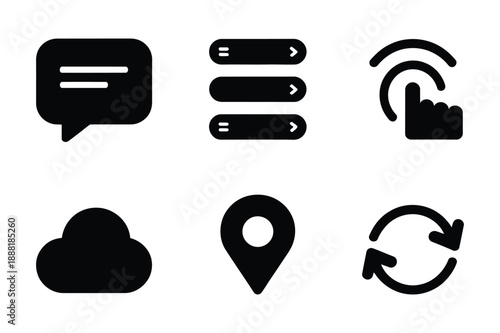 UI and UX Icons Chat, Menu, Click, Cloud, Location, Refresh