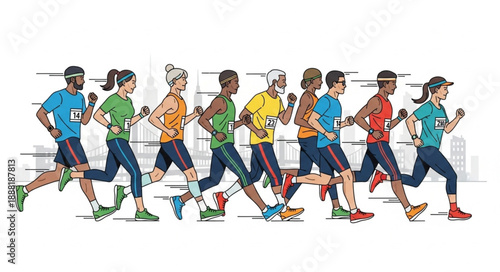 Diverse Group of Runners Competing in a Race.