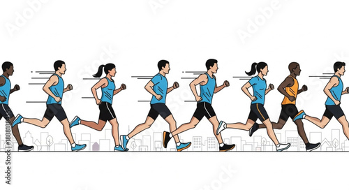 Diverse group of runners in motion illustration.