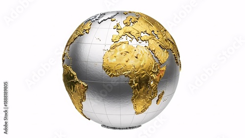 3D representation of planet Earth made of gold and silver