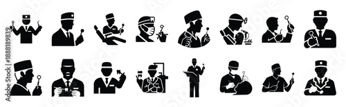 dentist vector icon set multiple style collection. doctor day silhouette medical symbols for healthcare