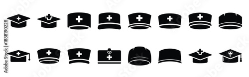 doctor hat vector icon set multiple style collection. doctor day silhouette medical symbols for healthcare