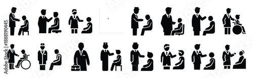 doctor patient vector icon set multiple style collection. doctor day silhouette medical symbols for healthcare